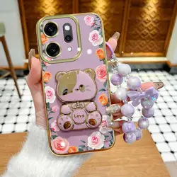 Elegant Rose Gradient Phone Case Set with Lanyard and Stand for OPPO Reno15 FS 5G (PURPLE)
