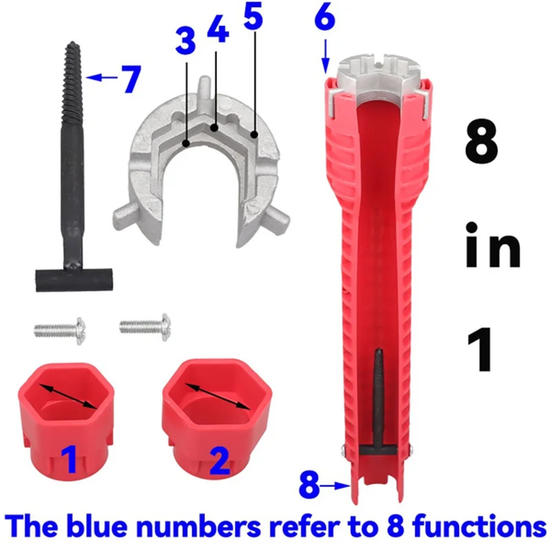 8 In 1 Multifunction Faucet and Sink Installer Tool Faucet Wrench Tool Plumbing Tool Water Pipe Spanner for Kitchen Bathroom electric wood plane