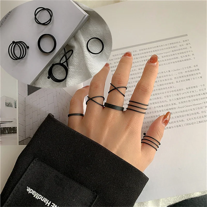 16Pcs/set Punk Finger Rings Minimalist Smooth Gold Color Black Geometric Metal Rings for Women Girls 2022 Trendy Party Jewelry 4