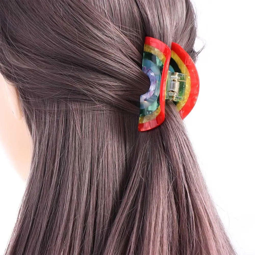 

Geometrric Korean Hairgrips Large Hairpins Party Headwear Semi-circle Acetate Shark Clip Rainbow Hair Claw Women Hair Clips