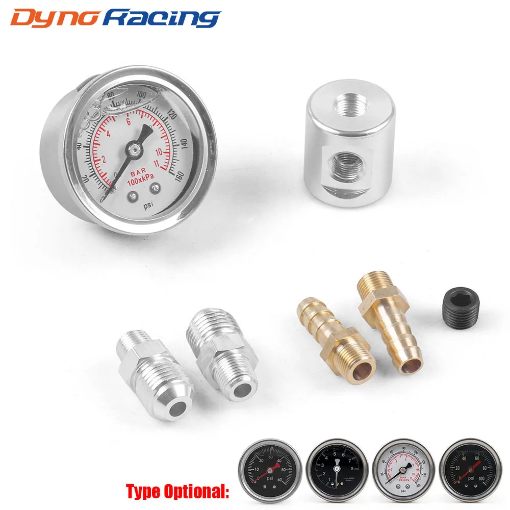 Universal 1/8 NPT Fuel Pressure Gauge Liquid Filled Polished Case and Adaptor Kit Psi＆Bar＆kg/cm&sup2; For Fuel Injection Systems Automotive Gauge