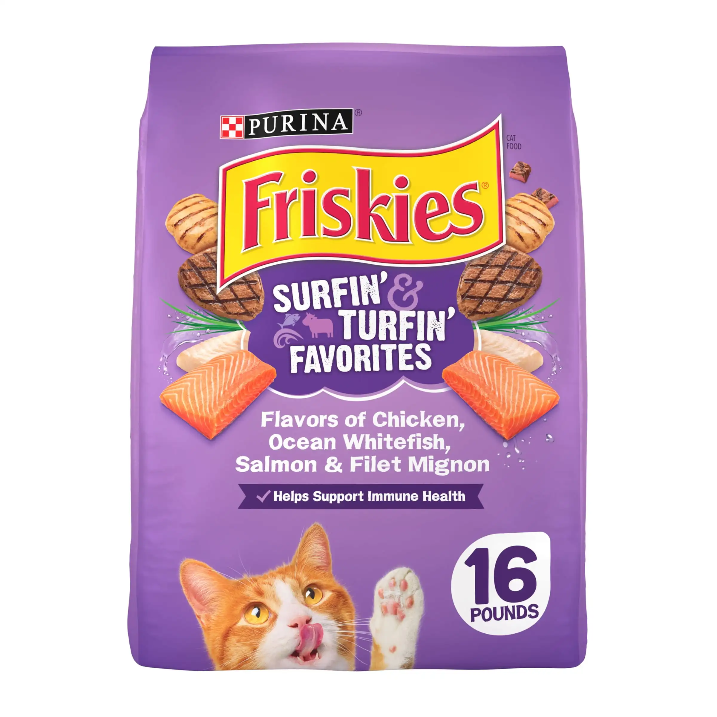 

Purina Friskies Dry Cat Food for Adult Cats & Kittens, Surfin' & Turfin', 16 lb. Bag