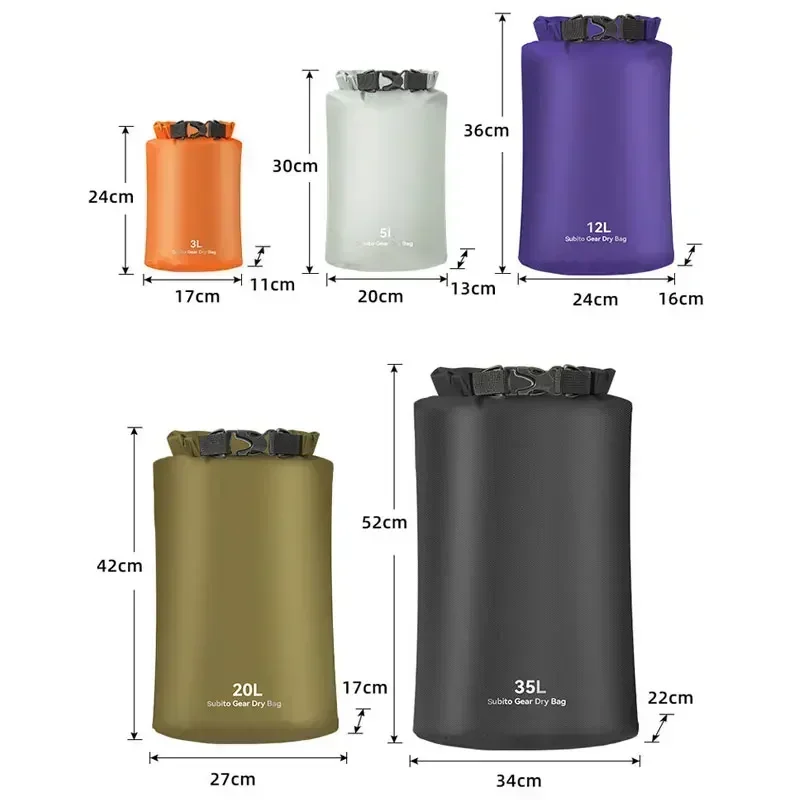 3/5/12/20/35L Waterproof Dry Bag Ultralight Storage Bags Roll Top Dry Sack Keep Gear for Kayaking Swimming Camping Boating
