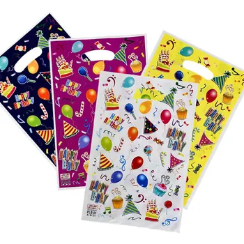 20 pièces en plastique coloré joyeux anniversaire cadeau emballage sac bonbons Cookie fourre-tout sacs pour anniversaire bébé douche fête faveur sacs 1