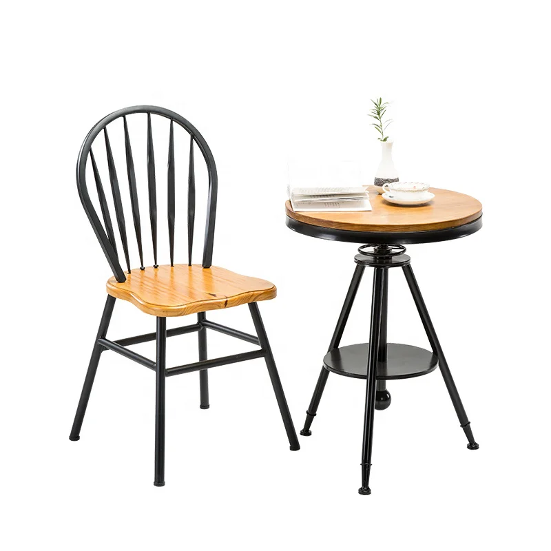 Industrial Metal Wire Dining Chair Modern Restaurant Armchairs With wooden Cushion Iron Dining Room Coffee Chairs