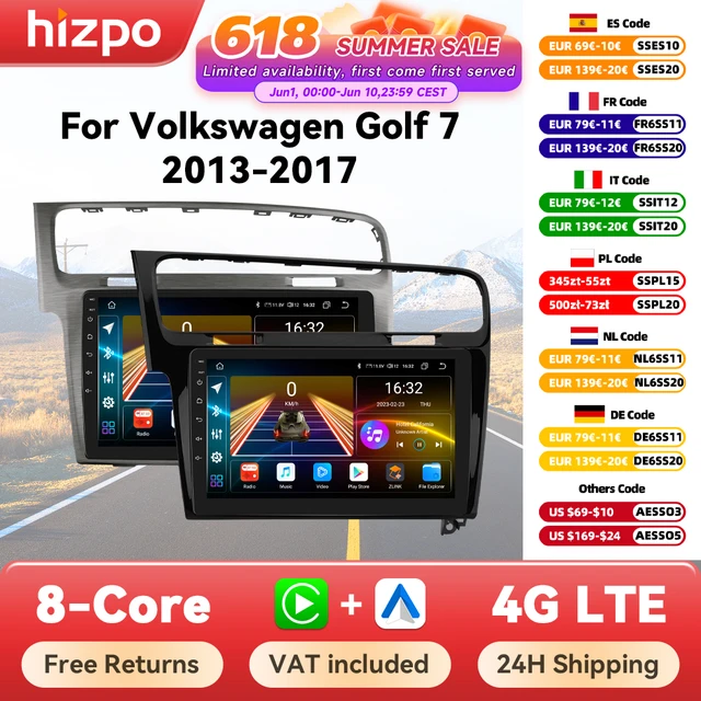 Hizpo systèmes intelligents de voiture intelligente pour VW Golf 7 2013-2017 lecteur multimédia GPS 2din Autoradio CarPlay Android Auto 2din Radio 1