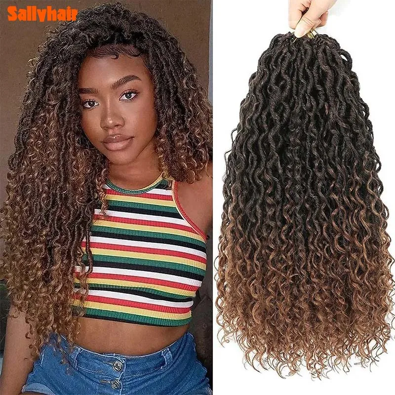 

24Inch River Locs Synthetic Crochet Braids Hair 18-24 Inch Goddess Braiding Hair Extension Brown Pink Curly Faux Locs Sallyhair