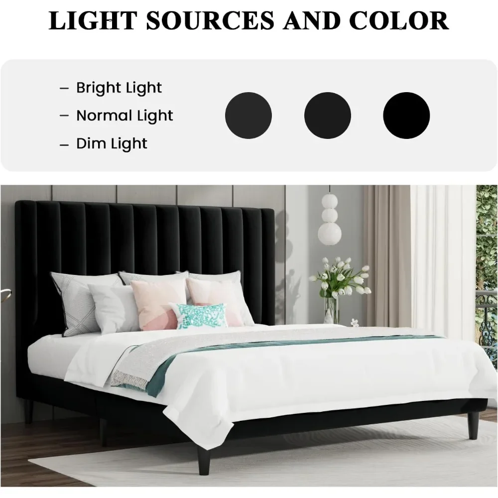 NEW-King Bed Frame/Velvet Upholstered Platform Bed Frame with Headboard/Strong Wood Slats Support/Mattress Foundation/No Box Spr