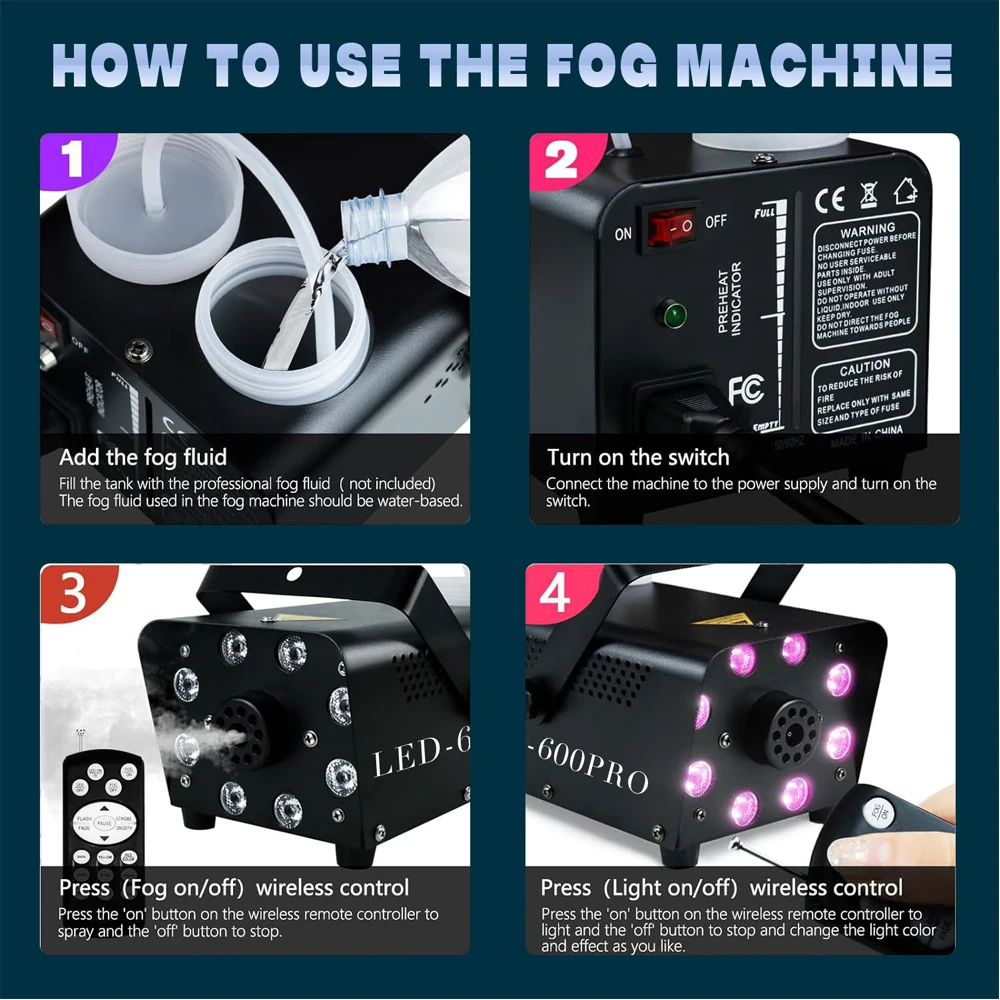 Newest Mini Disco Fog Machine with Timer Wireless Smoke Generator for Halloween Holiday 500W Dj Disco Stage Indoor Smoke Machine 5