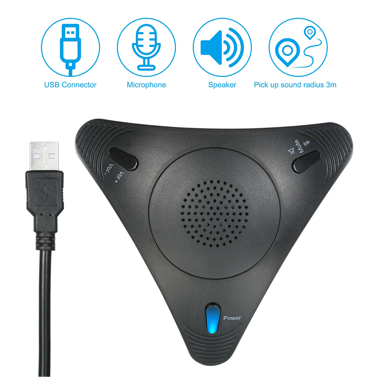 

USB Conference Microphone VOIP Omnidirectional Desktop Wired Microphone Built-in Speaker Support Volume Control Mute Function