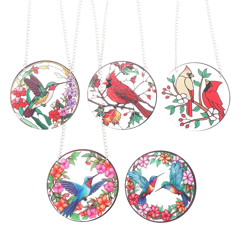 Hummingbird Stained Window Hangings Suncatchers for Windows Birds Window Hangings with Chain Colorful Suncatcher
