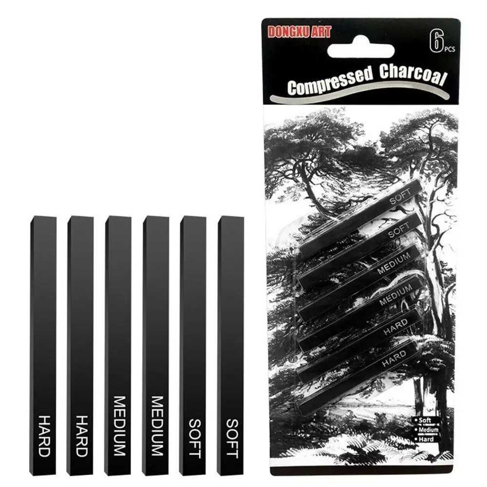 Soft Hard 6pcs/Set Sketch Artist Graffiti Students Compressed Carbon Bar Carbon Pen Square Carbon Stick Art Supplies 50pcsa4 oil painting stick special paper set 200g art graffiti practice blank picture scroll multi specification school supplies