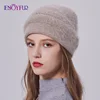 ENJOYFUR Women Winter Hats Warm Fluffy Angora Rabbit Fur Knit Hat Female Fashion Thick Double Layer Casual Bonnet Skull Cap 1