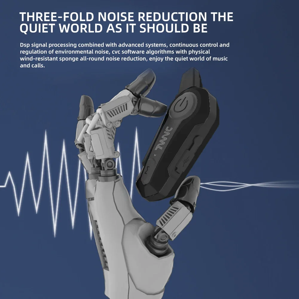 Motorcycle Helmet Intercom Bluetooth Headset for 2 Riders 1000m Intercom Waterproof Noise Reduction Wireless Bluetooth Intercom