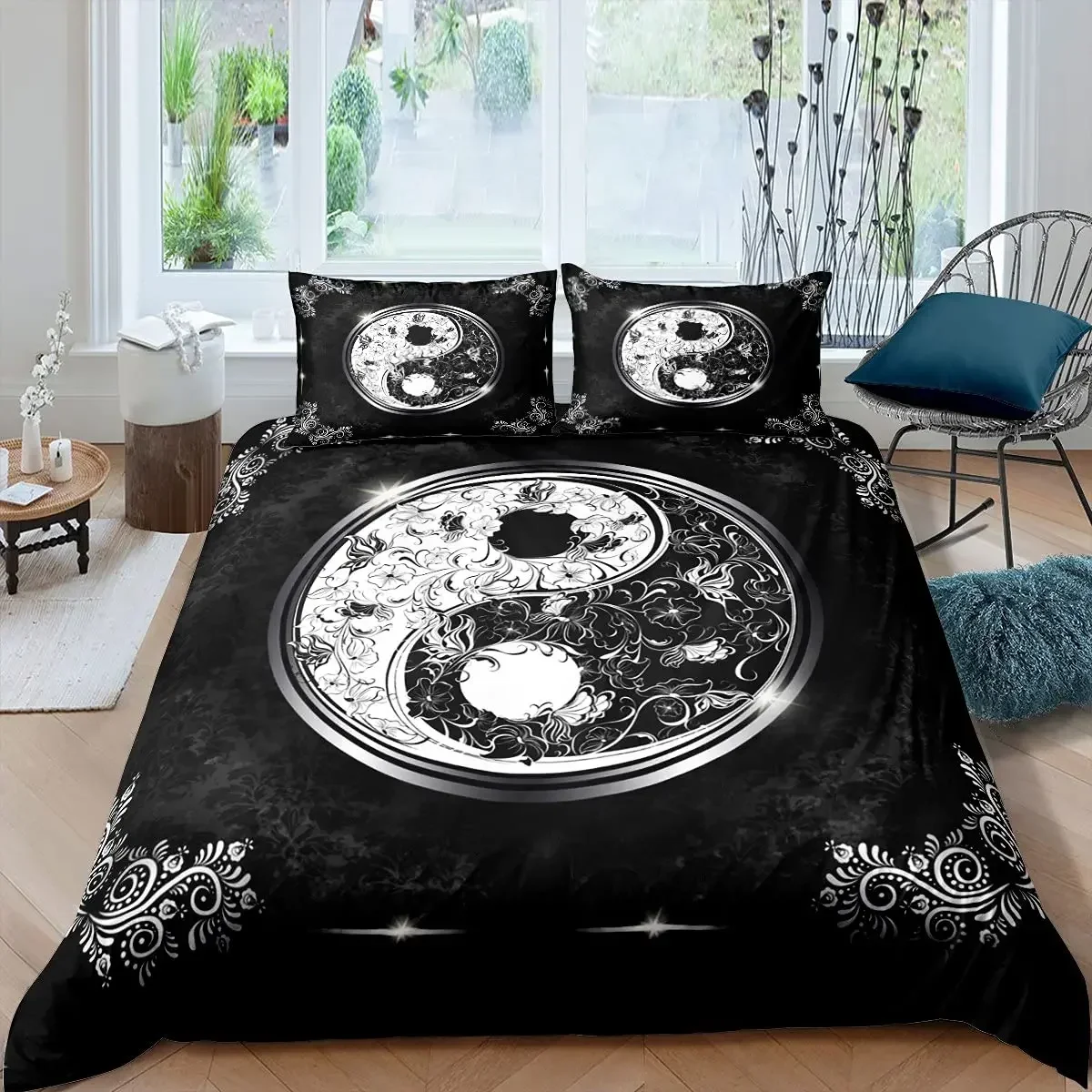 Yin Yang Duvet Cover Set Boho Trippy Art Twin Comforter Cover Gossip Traditional Ying Yang Theme King Size Polyester Quilt Cover