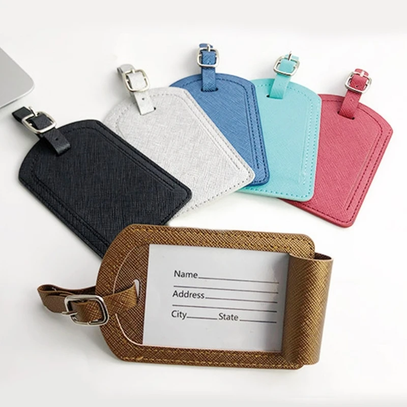 GD5F PU Leather Suitcase Luggage Tags Name Address Holder Identifier Label Tag