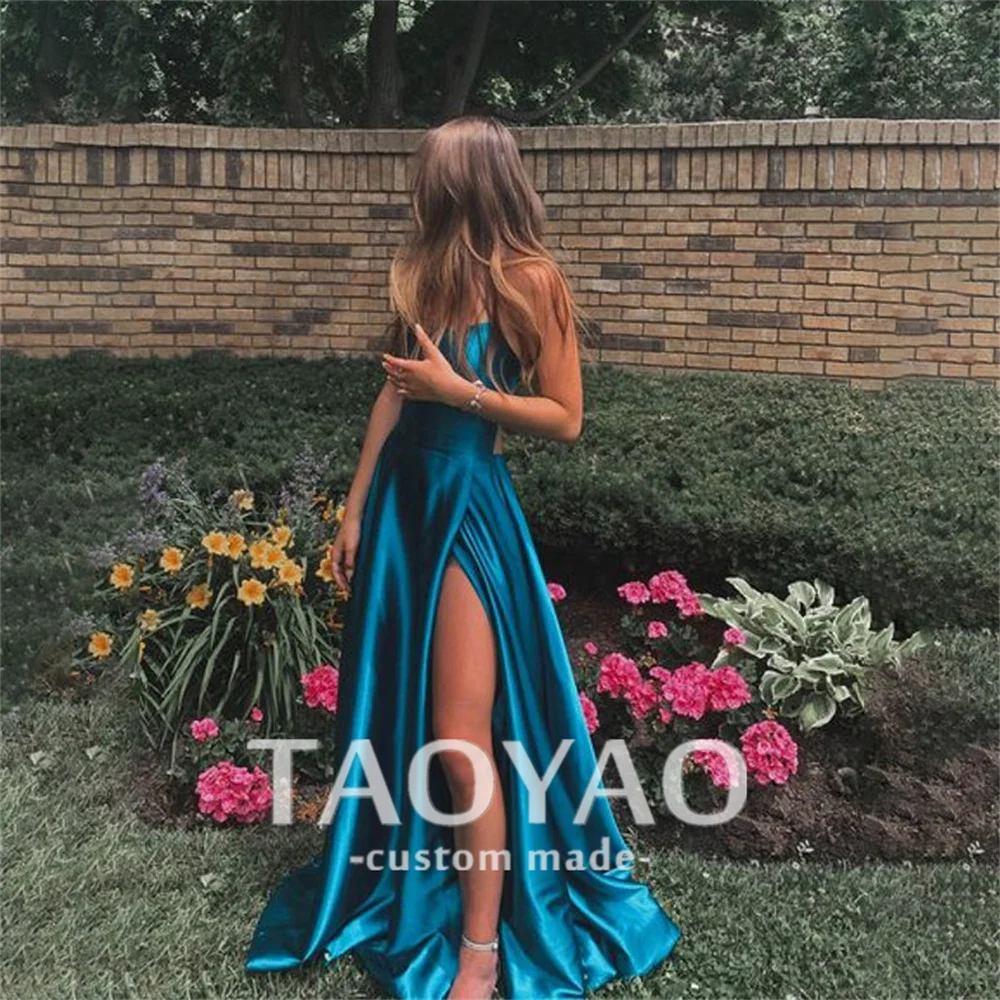 

Modest A Line Evening Dresses Square Neck Spaghetti Strap Open Back Wedding Dress Party Dresses Prom Dress Vestidos De Fiesta