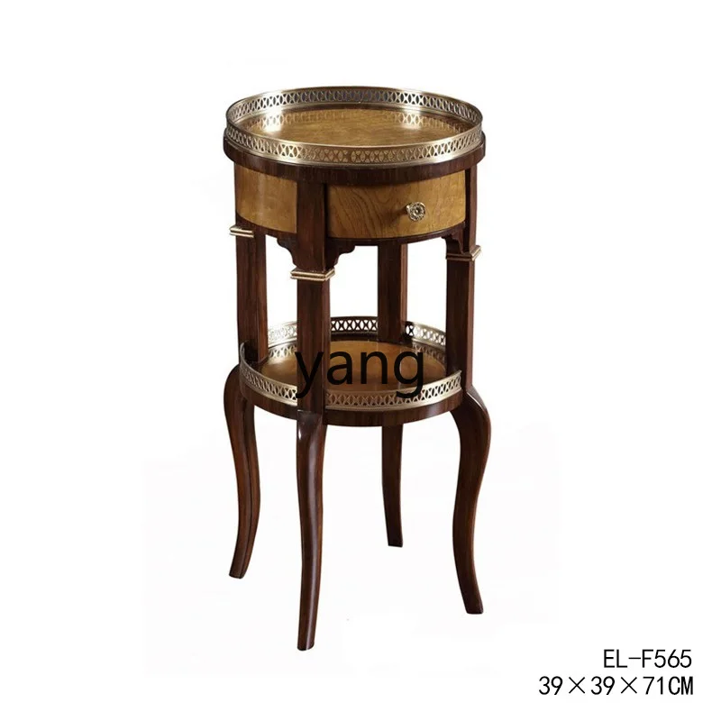 

LXL Copper Surrounding Border Double Layer Corner Table Camphor Wood Leather One Bucket Flower Stand Wood Color Double Layer