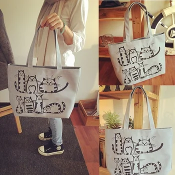 Cat Print Tote Bag – Durable Canvas Shopping Bag