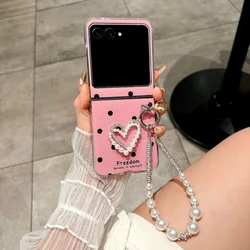 Polka Dot Glitter DIY Love Pearl Bracelet Phone Case - Stylish Protective Cover for Motorola Razr 60 Ultra (Rose Red)