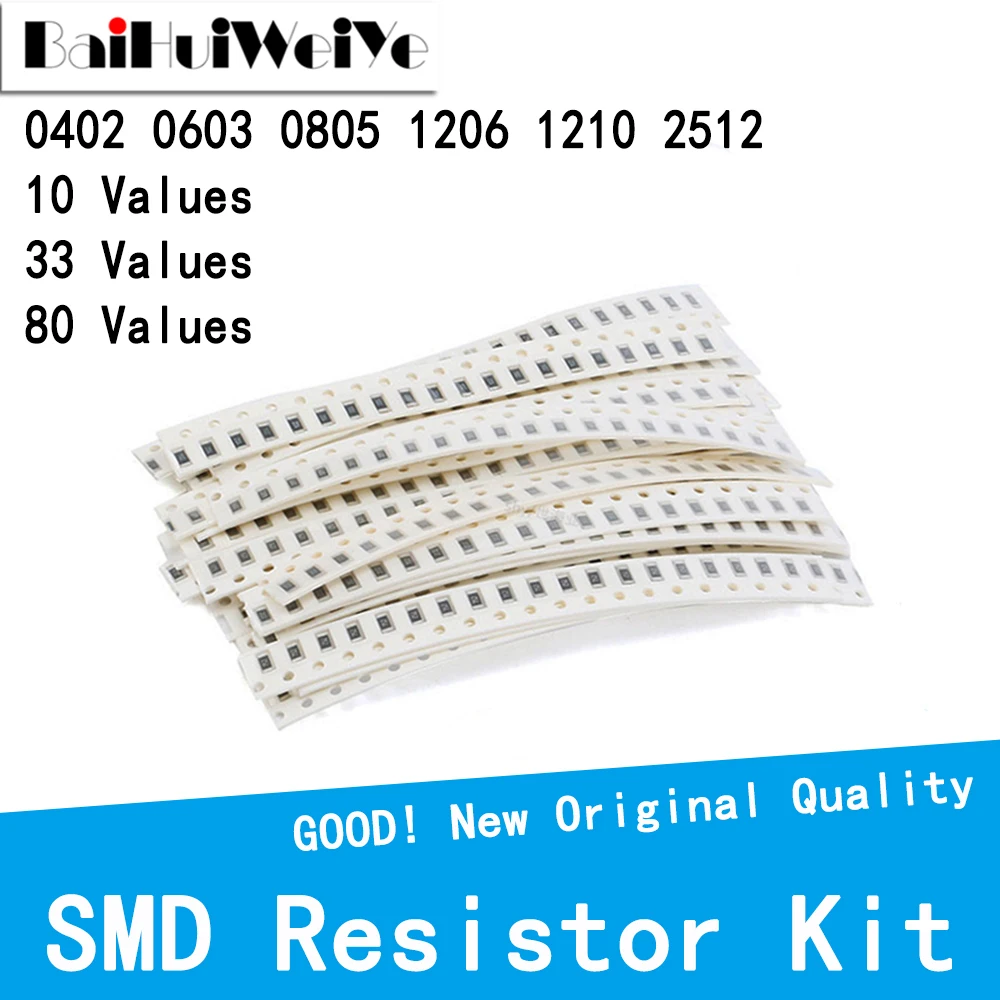 0402 0603 0805 1206 1210 2512 SMD Resistor Kit 1R - 1M ohm 1% 5% Assorted SMD Sample Kit DIY 5.1R 10R 47R 62R 82R 1K 10K
