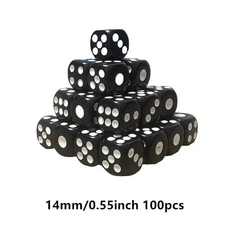 Black Acrylic Dice Board Game Party Entertainment Bar 100 Pcs/set 14mm/0.55inch Or 16mm/0.63inch