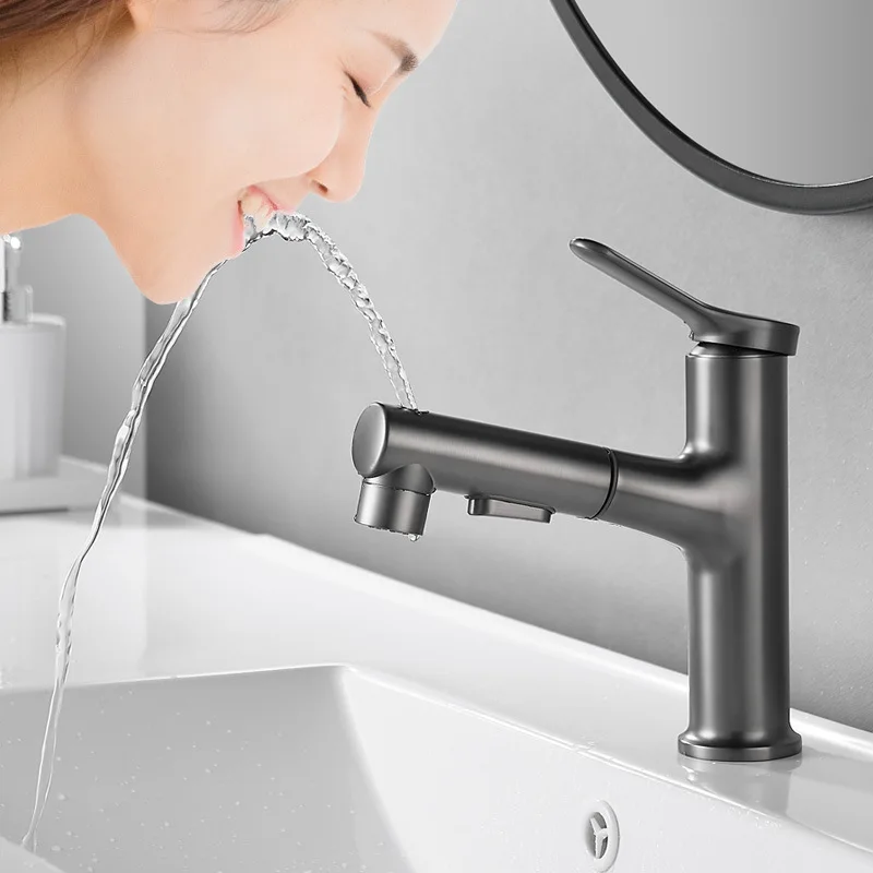 

Выдвижной серый смеситель для раковины с холодной и горячей водой, набор аксессуаров для раковины в ванную комнату, смесители для ванной комнаты, крепление для ванной комнаты