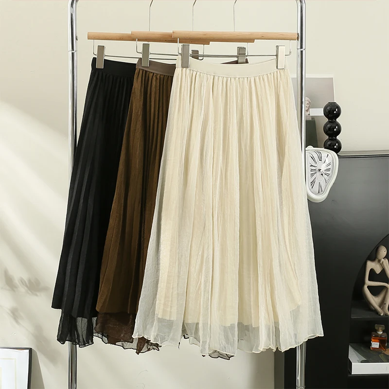 

Korean Fashion Reversible Skirts Women Mesh Patchwork Faldas Ajustadas Female Long Skirt Ladies A-line Pleated Skirt Dropship