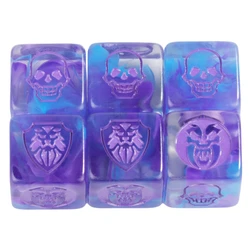 Set of 6 Vibrant Dice - Transparent and Opaque Marble Colors (16Nebula Purple Blue)