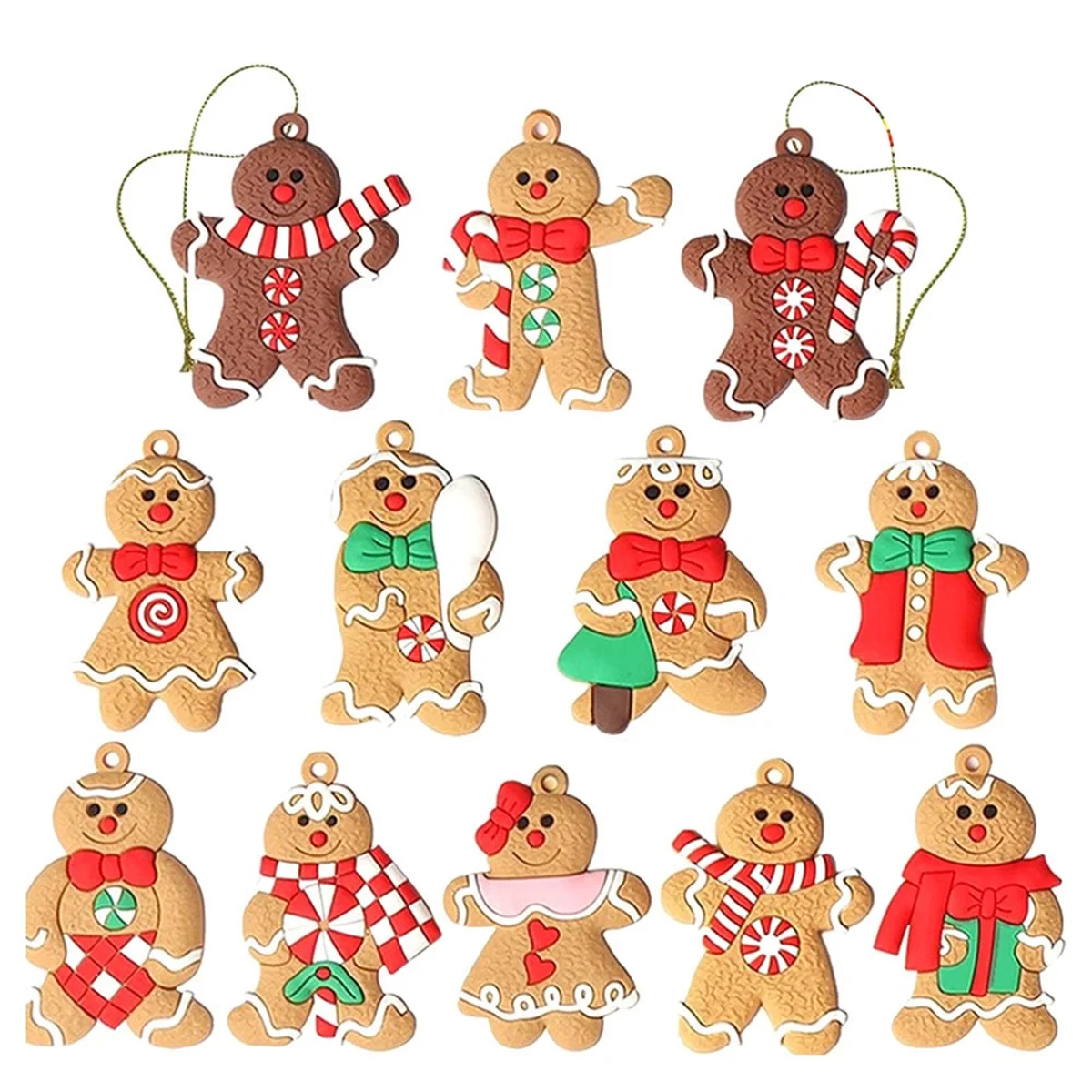 

12Pcs Ornaments for Christmas Assorted Plastic Gingerbread Figurines Ornaments for Christmas Tree Hanging Decorations