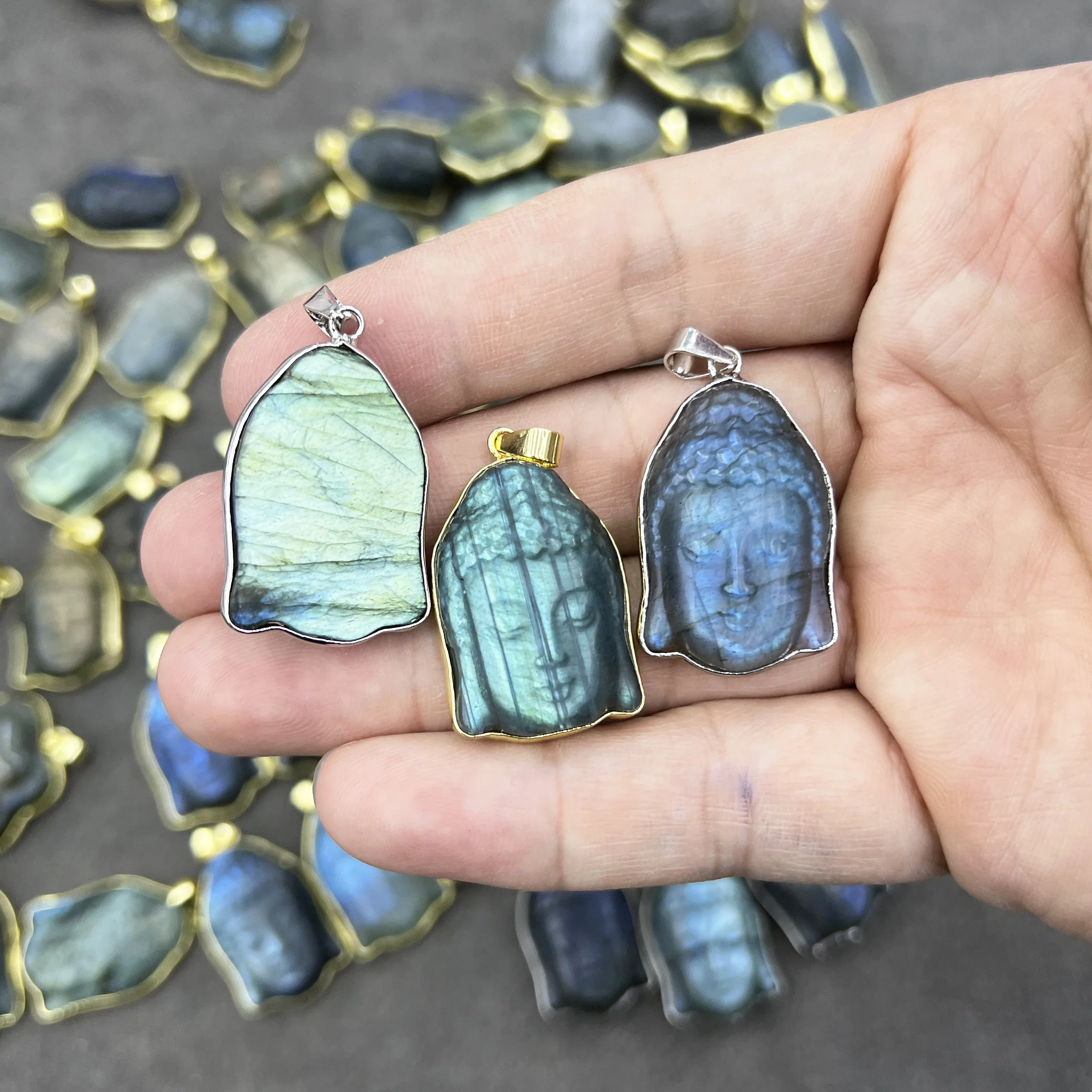 Natural Labradorite Buddha Pendant, Crystal Laugh Buddha Carving, Buddhist Gift, Buddhism Amulet, Zen Stone Necklace Making 4