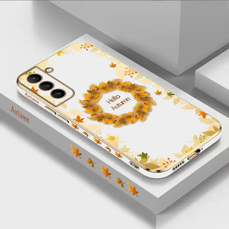 Custodia Per Telefono Con Placcatura Di Lusso Autunno Reath Per Samsung Galaxy S22 S22Ultra S22Plus S21Fe S23Ultra S23 S24 S24Plus S21Fe S21 Cover