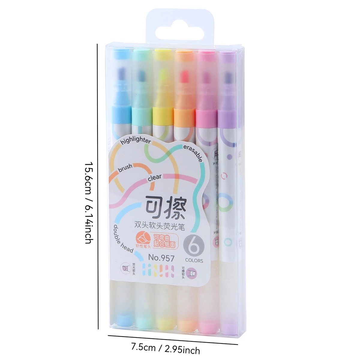 6Pcs/set Erasable Highlighters Kawaii Students Stationery Dual Tip Pastel Fluorescent Pen for Art Drawing Doodling Marking Pen 2