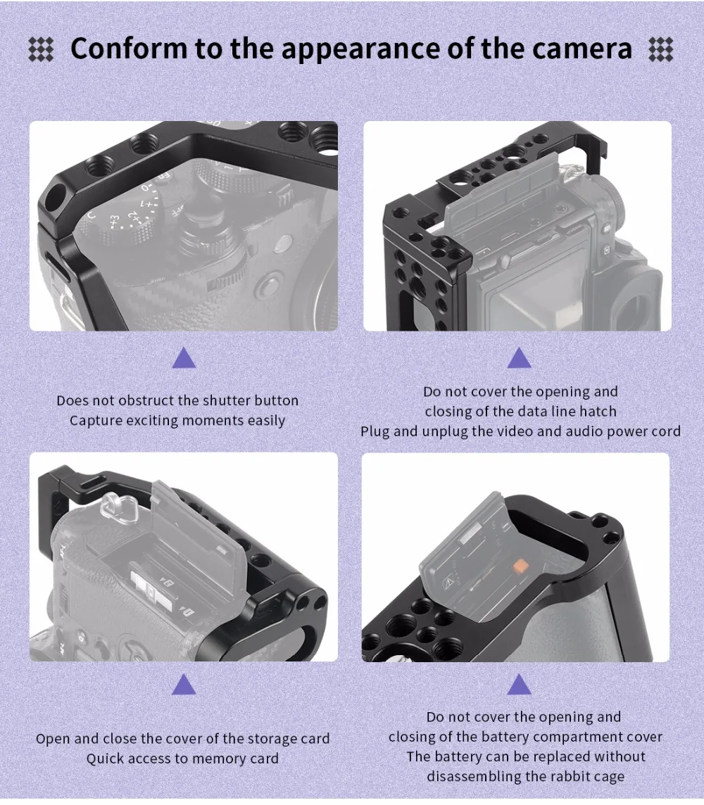 Description Picture 5 of itemX-T3 Camera Cage Video Cage for Fujifilm X-T3 XT3 / XT2 X-T2 DSLR Tripod Stabilizer Rig Protective Case Double Hot Shoe Bracket