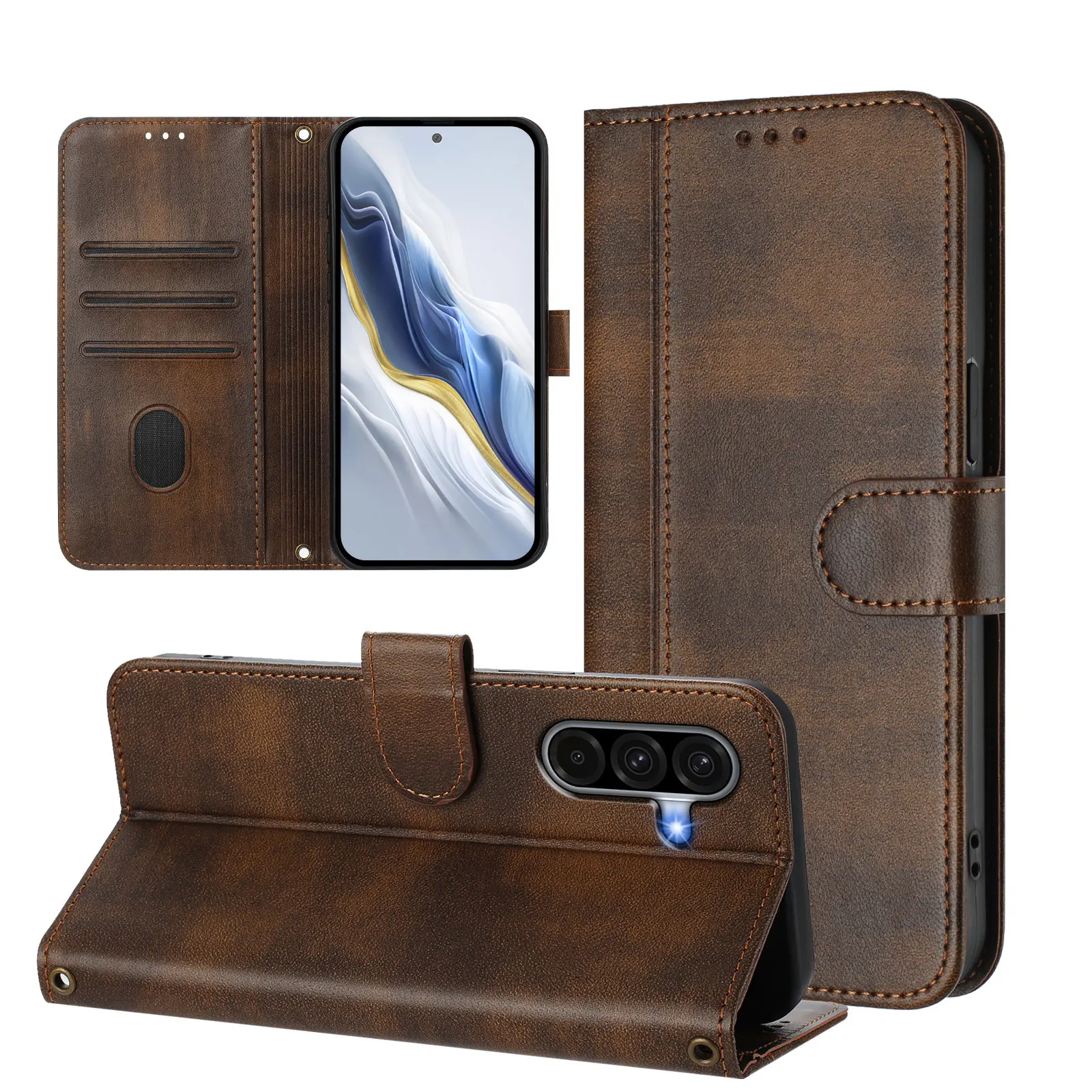 Vintage Leather Flip Phone Case with Magnetic Card Holder and Wallet Functionality