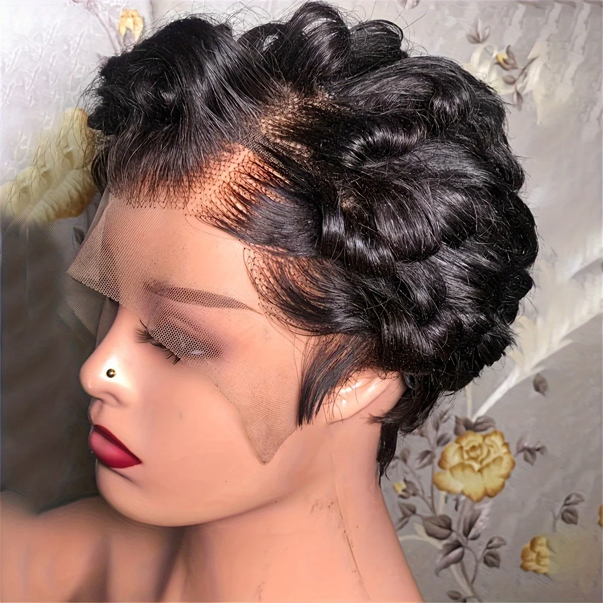 13x4 Lace Front Wigs Transparent Lace Front Wigs Remy Pixie Cut Curly Wave Human Hair Wig