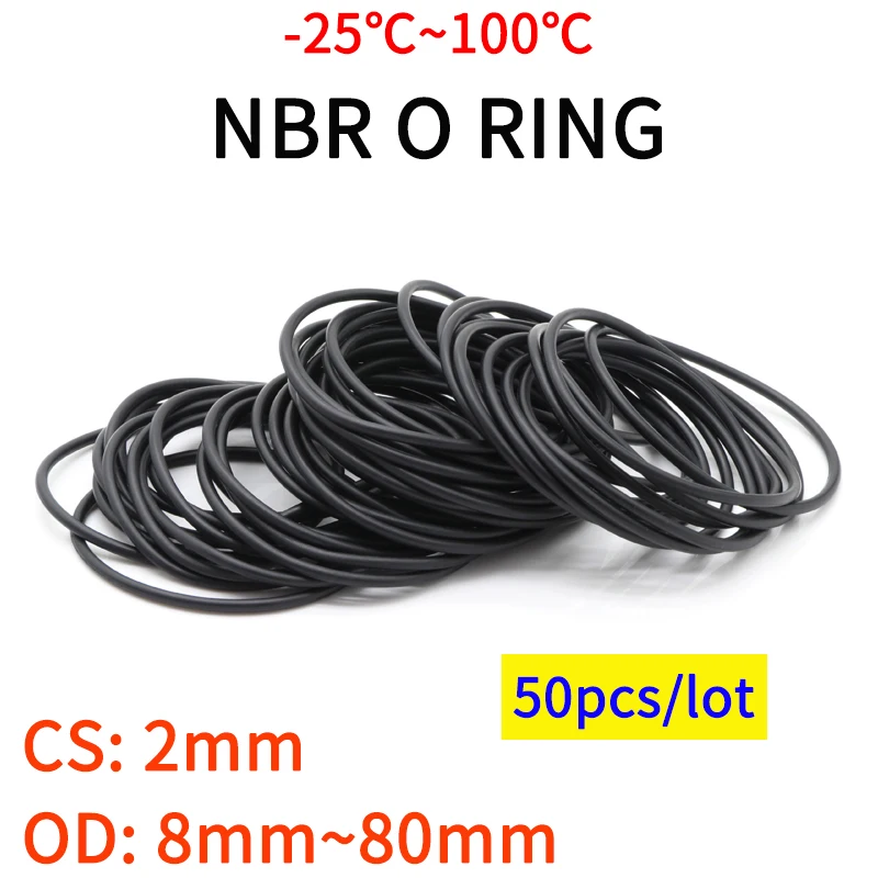 Rubber O Rings 10/50pcs NBR Thickness CS 2mm OD 8~80mm Nitrile Butadiene Oil Resistance Round