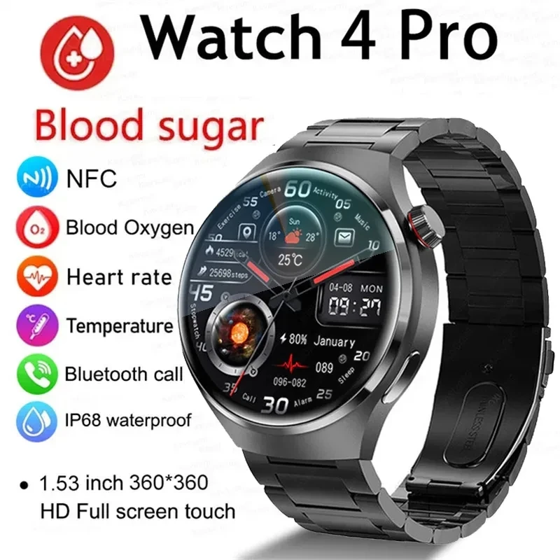 For Huawei Watch 4 Pro Smart Watch Men 360*360 HD Screen BT Call NFC IP68 Waterproof Heart Rate Blood Sugar Smartwatch 2023 New