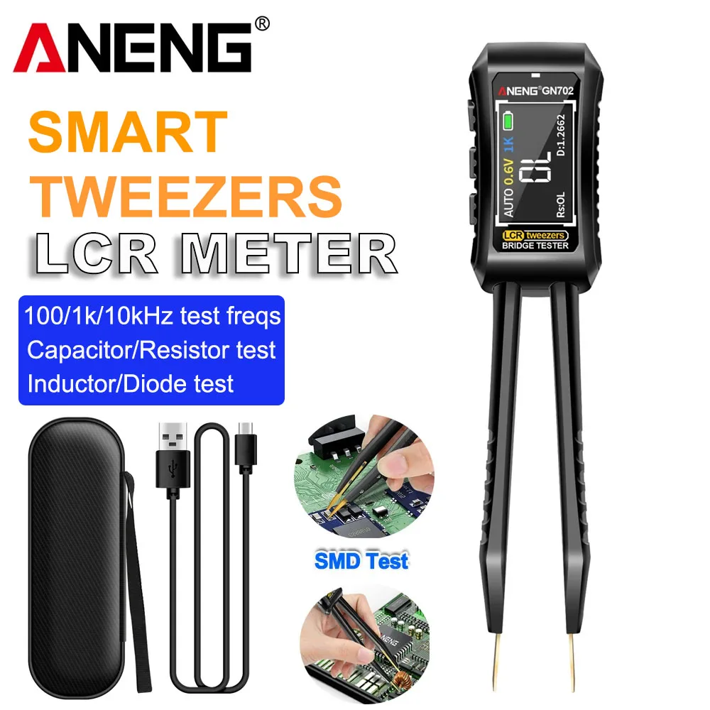 ANENG GN702 Smart Bridge Tweezer LCR SMD ESR Tester Resistance Capacitance Inductance Continuity Diode Hz Auto Test Tools