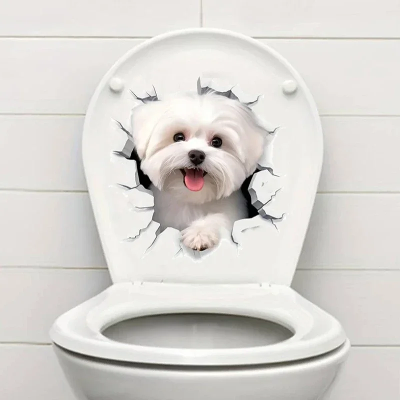 1pc Creative 3D Cracked Animal Dog Toilet Sticker, Adorable Bathroom Decor, Wall Self-Adhesive Art, Bathroom Decor - Image 6