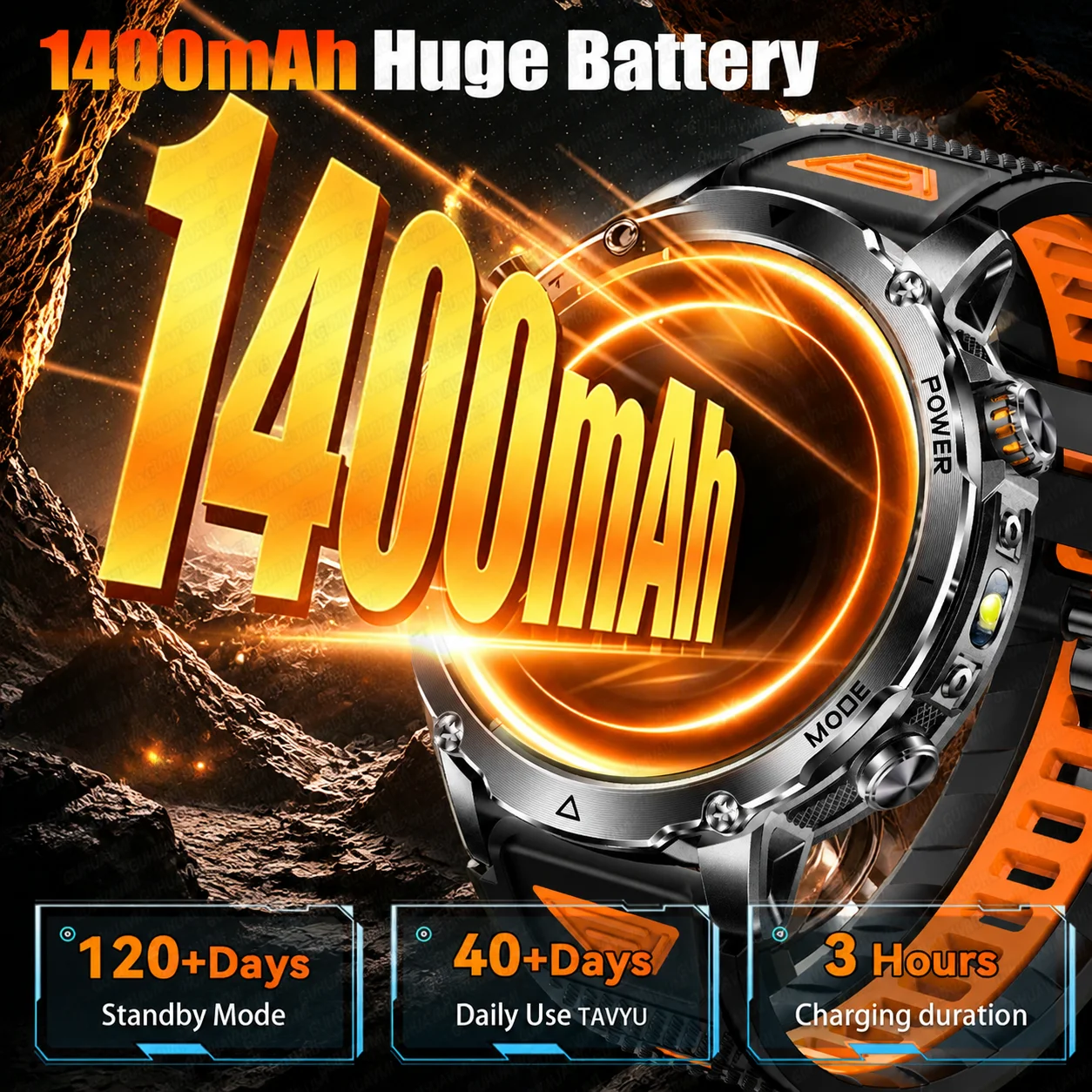 2026 New Military 1400mAh Battery Smart Watch Men Outdoor Flashlight 10ATM Waterproof Heart Rate Bluetooth Call Sports Bracelets 2