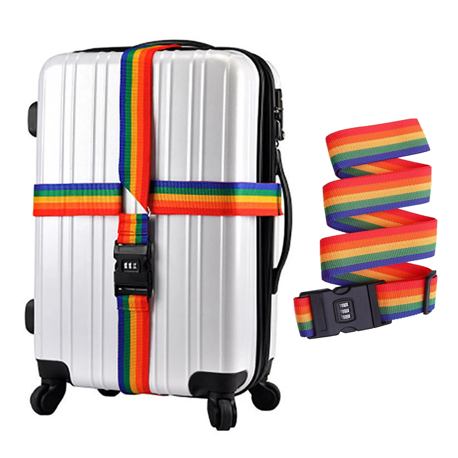 

Adjustable Rainbow Luggage Buckle Strap Password Lock Baggage Belts Cross Strap Suitcase Belts Packing Belt Suitcase Accessories