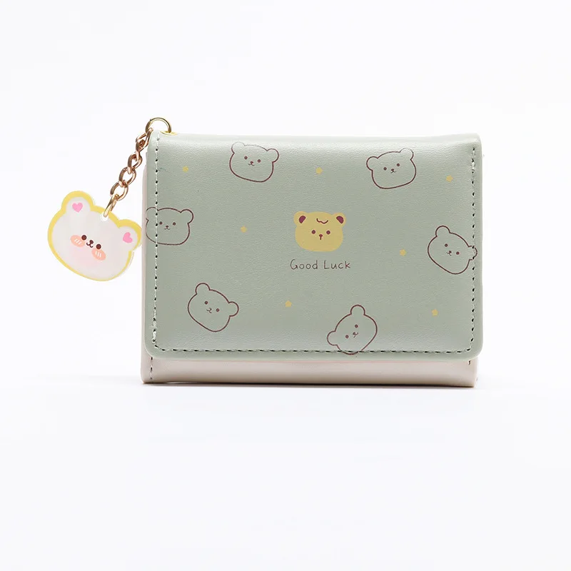 Women Short Thin Korean Version Cute Cartoon Bear Ladies Small Wallet Student Three-fold Wallet Female Fashion Short Coin Purse