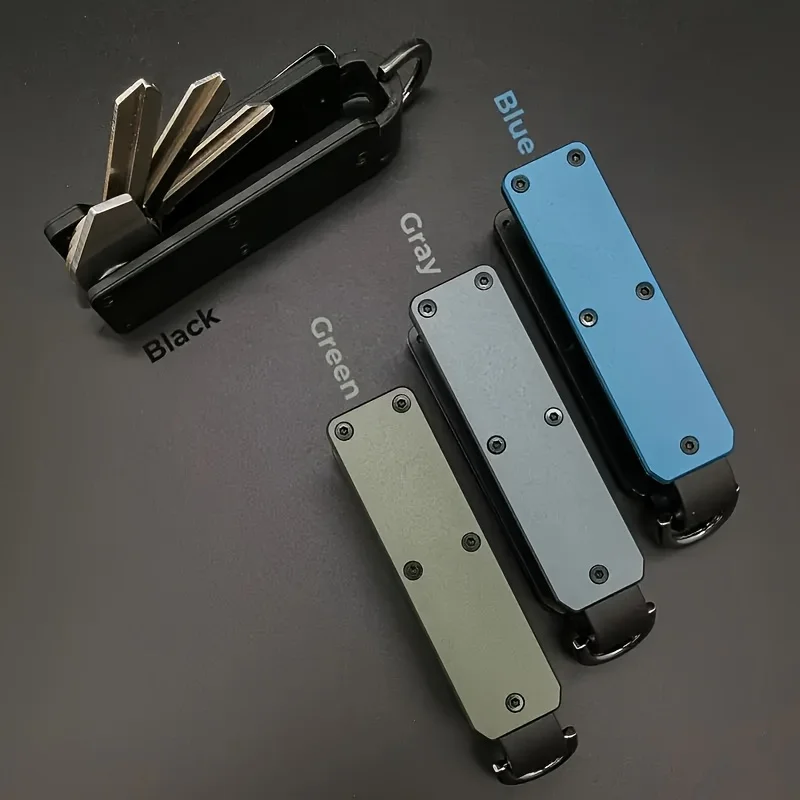 Sleek Black & Gold Compact Aluminum Key Organizer with Carabiner Clip
