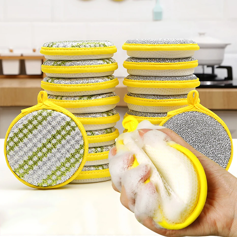 1pc Double-sided Dish Scrub Sponge For Household Cleaning, Kitchenware And  Cookware