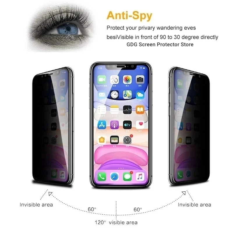 Full Screen Privacy Tempered Glass Anti-spy Film for IPhone 11 13 Pro Max 12 Mini ProMax X XS XR 6S 7 8 Plus SE Screen Protector