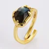 BOROSA 5Pcs Natural Glitter Stone Open Ring Golden Color Labradorite Adjustable Finger Ring For Women Energy Jewelry Accessories 2