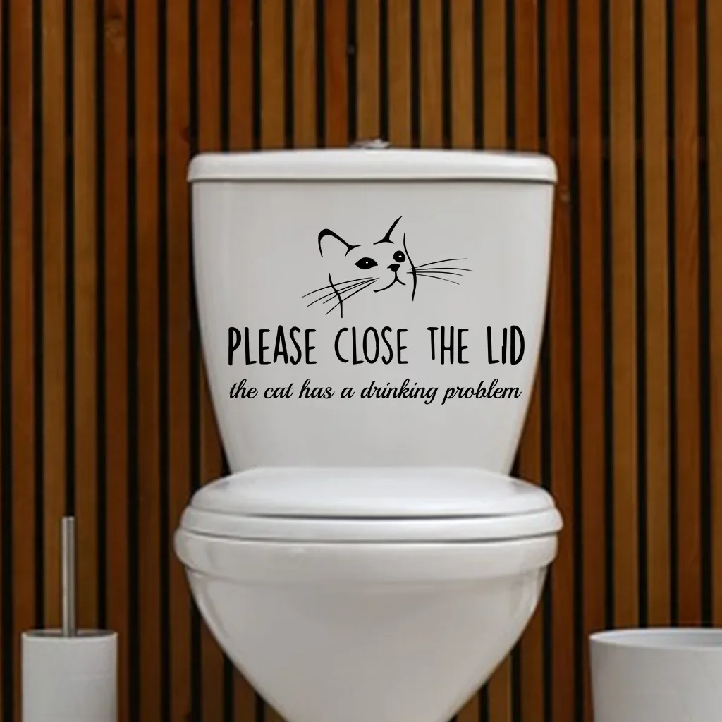 Funny Bathroom Toilet Lid Stickers Close Lid Cat Has Drinking Problems Toilet Decals Self Adhesive Seat Decals Decor