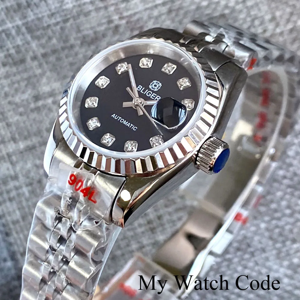 Two Tone Silver Gold Lady Watch NH05 Automatic Movement Steel Wristwatch Fashion SUnburt Green Dimond-like Markers Reloj Mujer