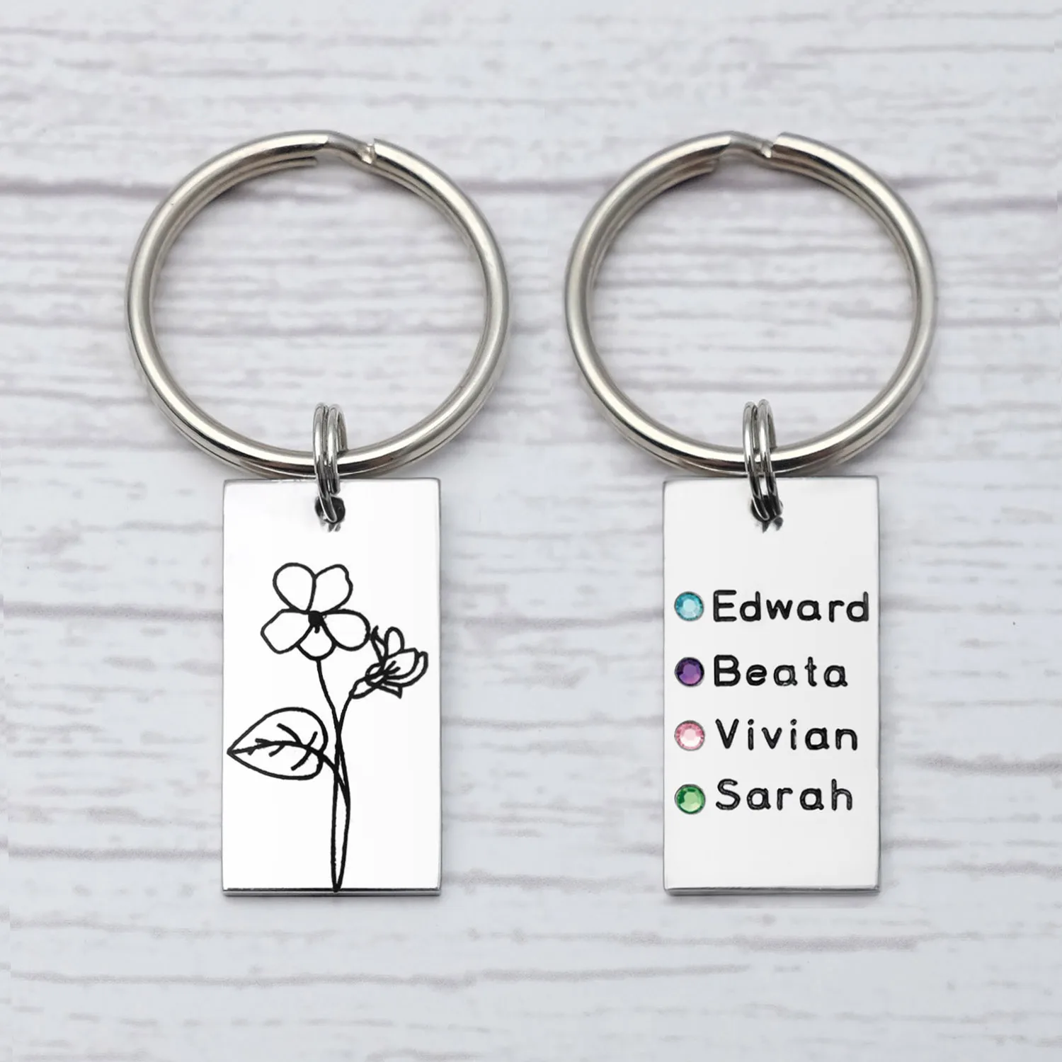 Custom Engraved Name Keychain With Twelve Birth Flowers Personalized Birth Flower KeyRing Birthday Gift for Mother Best Friends the twelve mile straight